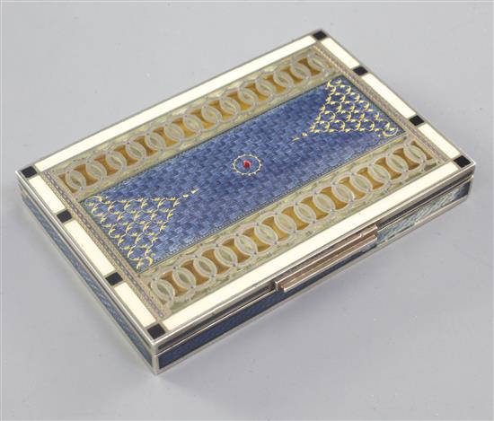 A good quality 1920s Austrian 935 standard silver gilt, plique-a-jour and polychrome enamel rectangular box, 78mm.
